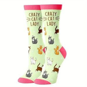 Crazy Cat Lady Socks - Pink and Green